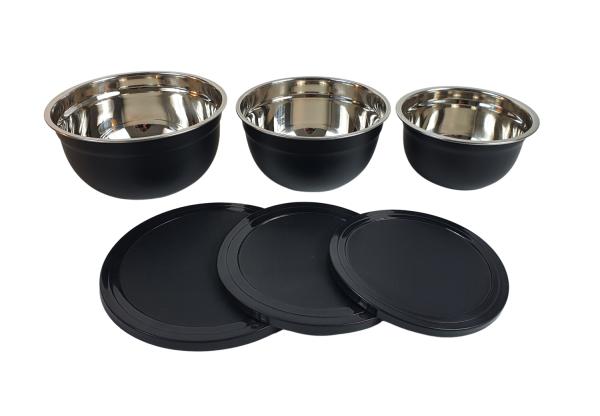 3tlg. Edelstahl Schüssel Set mit Deckel schwarz